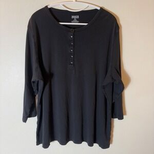 Duluth Trading Co Henley Top Women 2XL Black 3/4 Sleeve Cotton